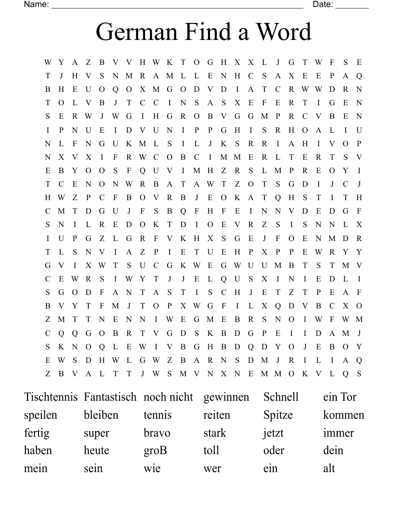 German Find a Word Word Search