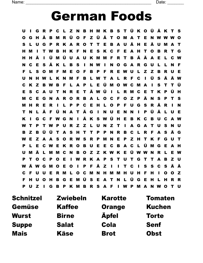 German Foods  Word Search