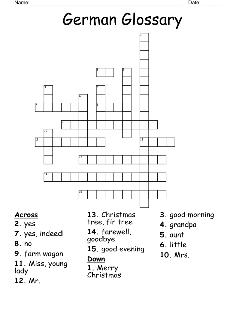 German Glossary Crossword