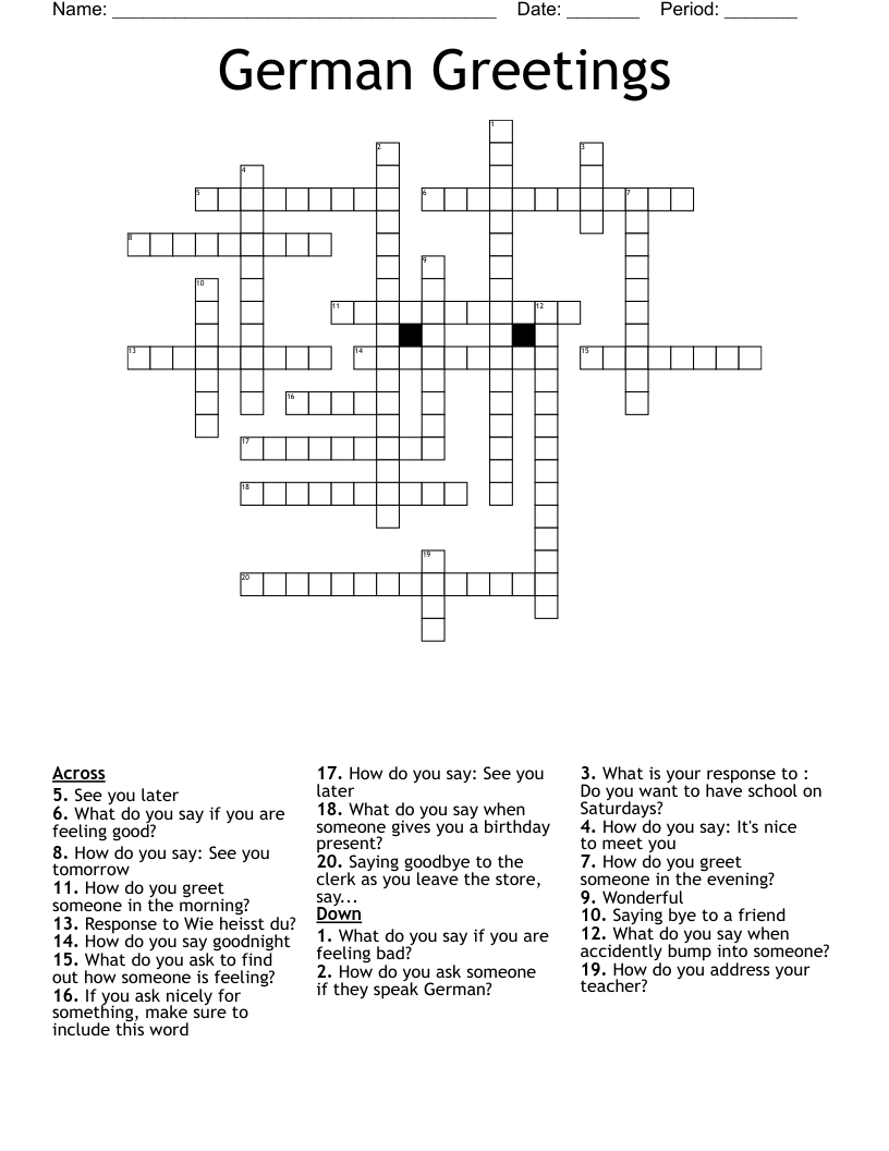 German Greetings Crossword