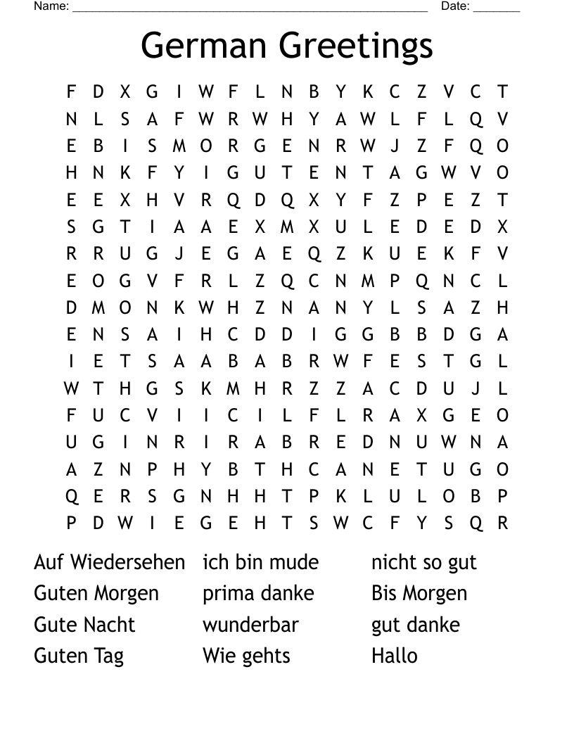 German Greetings Word Search