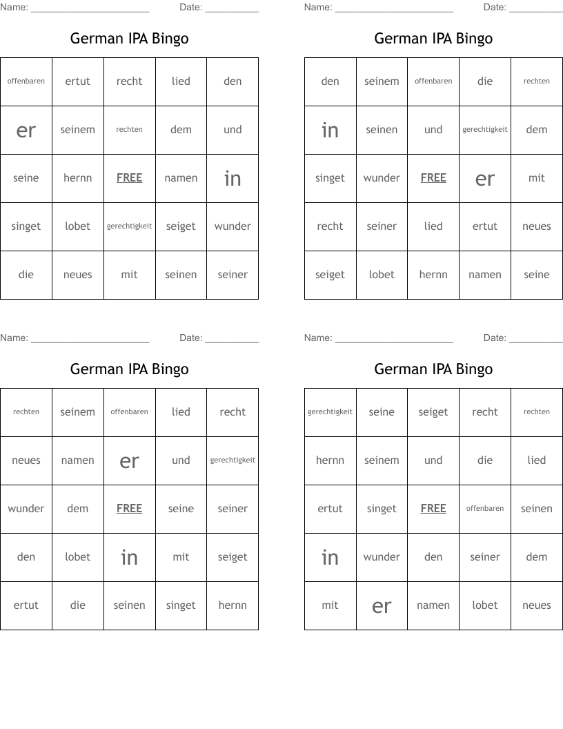German IPA Bingo