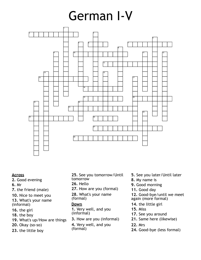 German I-V Crossword