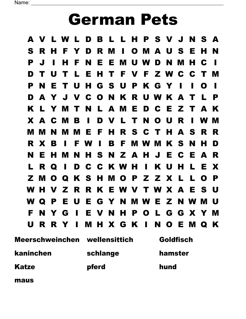 German Pets Word Search