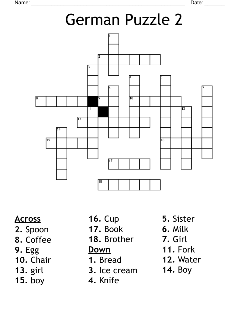 German Puzzle 2 Crossword