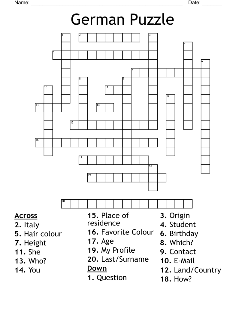 German Puzzle Crossword