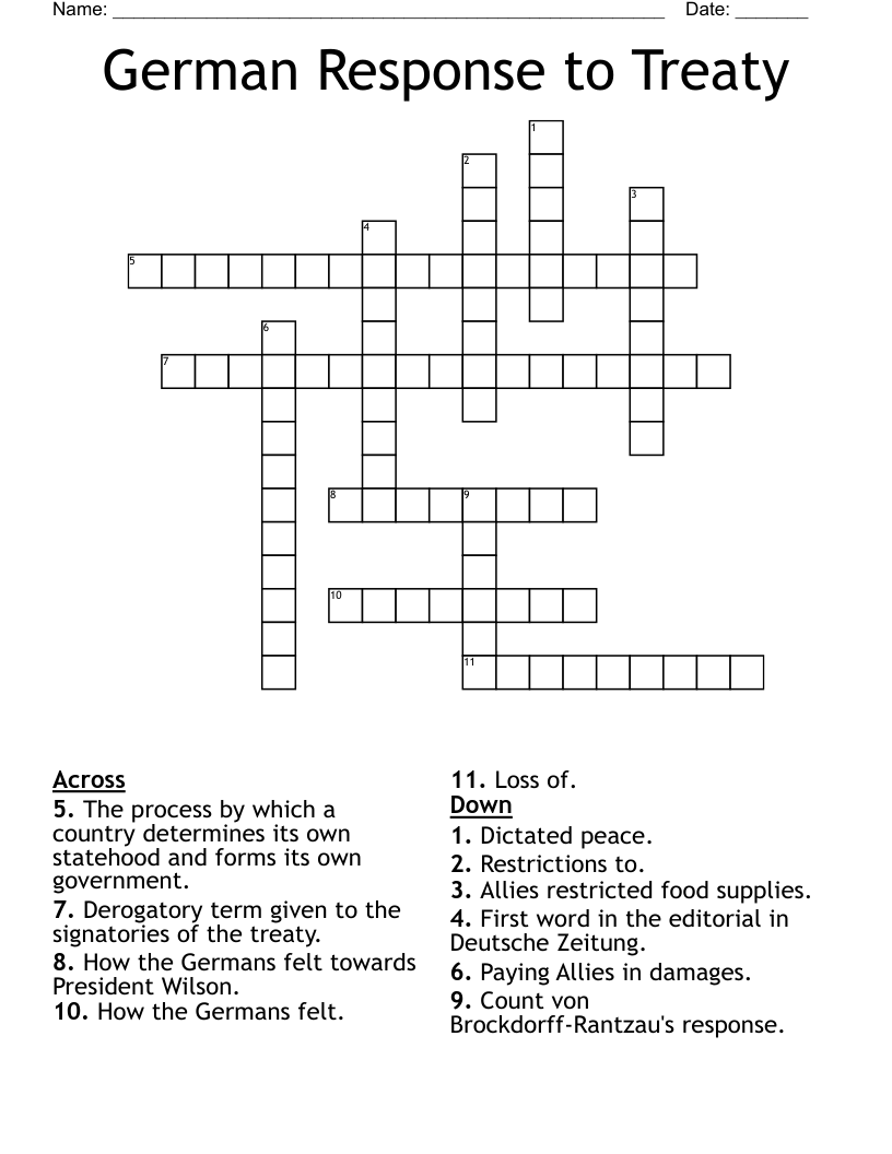 German Response to Treaty Crossword