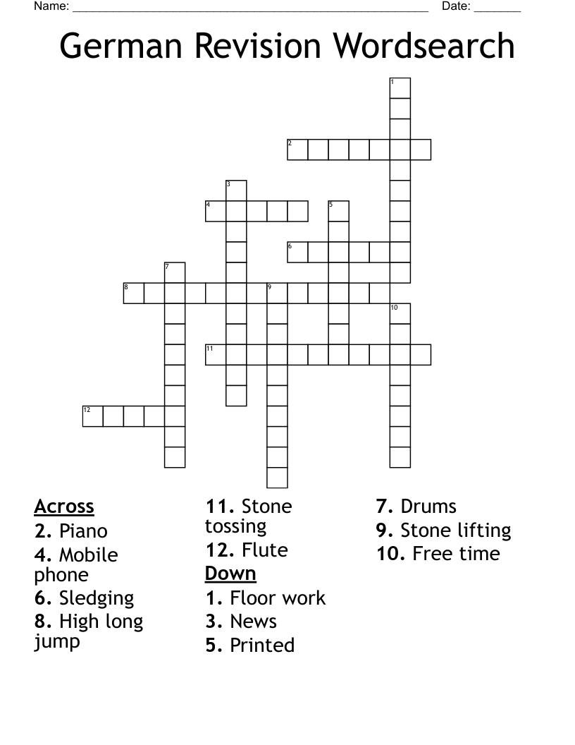 German Revision Wordsearch Crossword