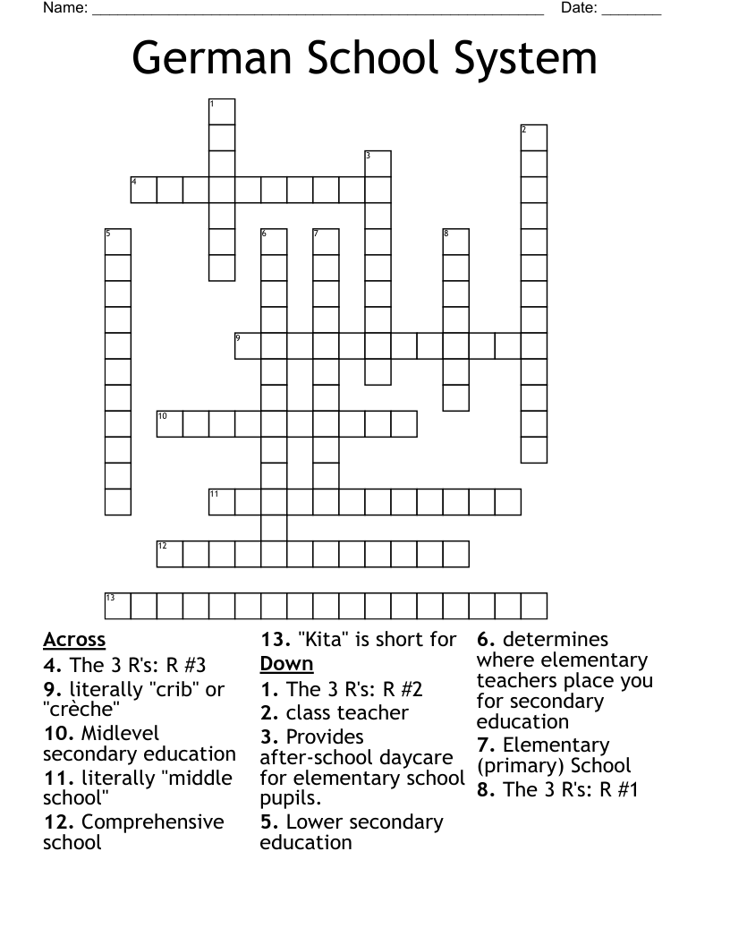 German School System  Crossword