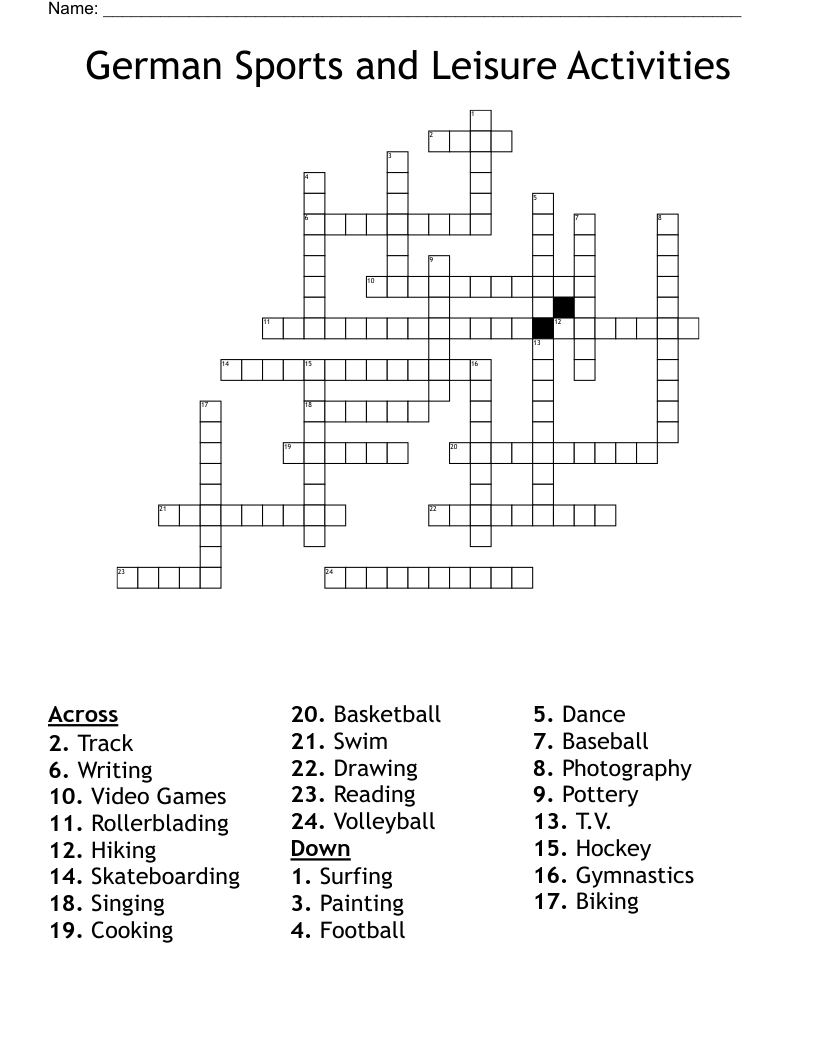 German Sports and Leisure Activities Crossword