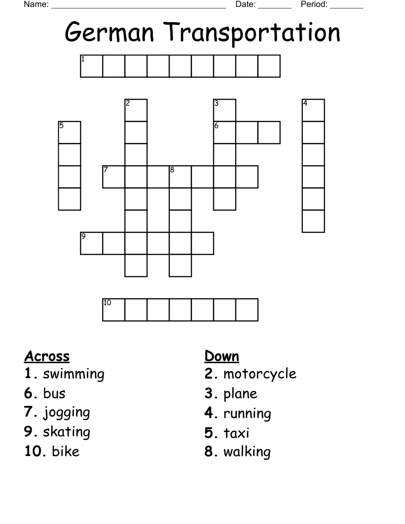 German Transportation Crossword
