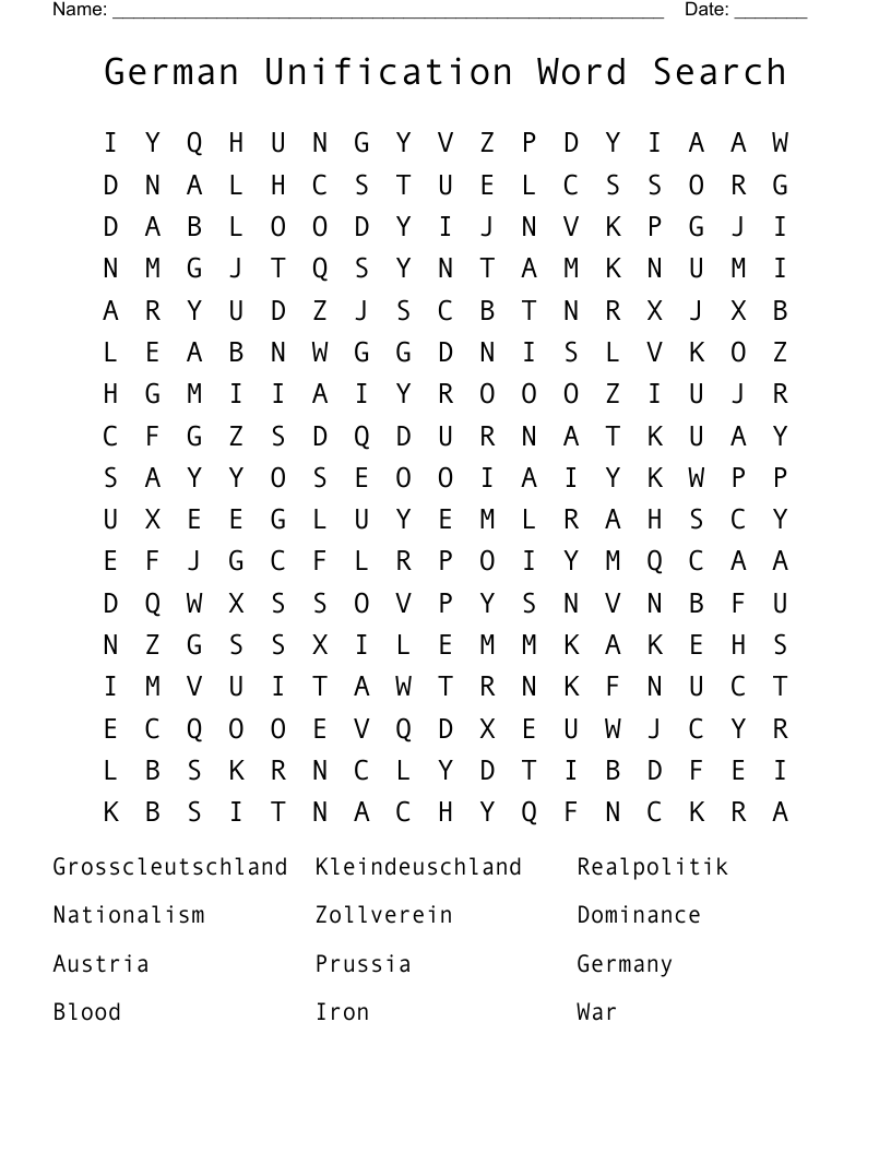 German Unification Word Search 
