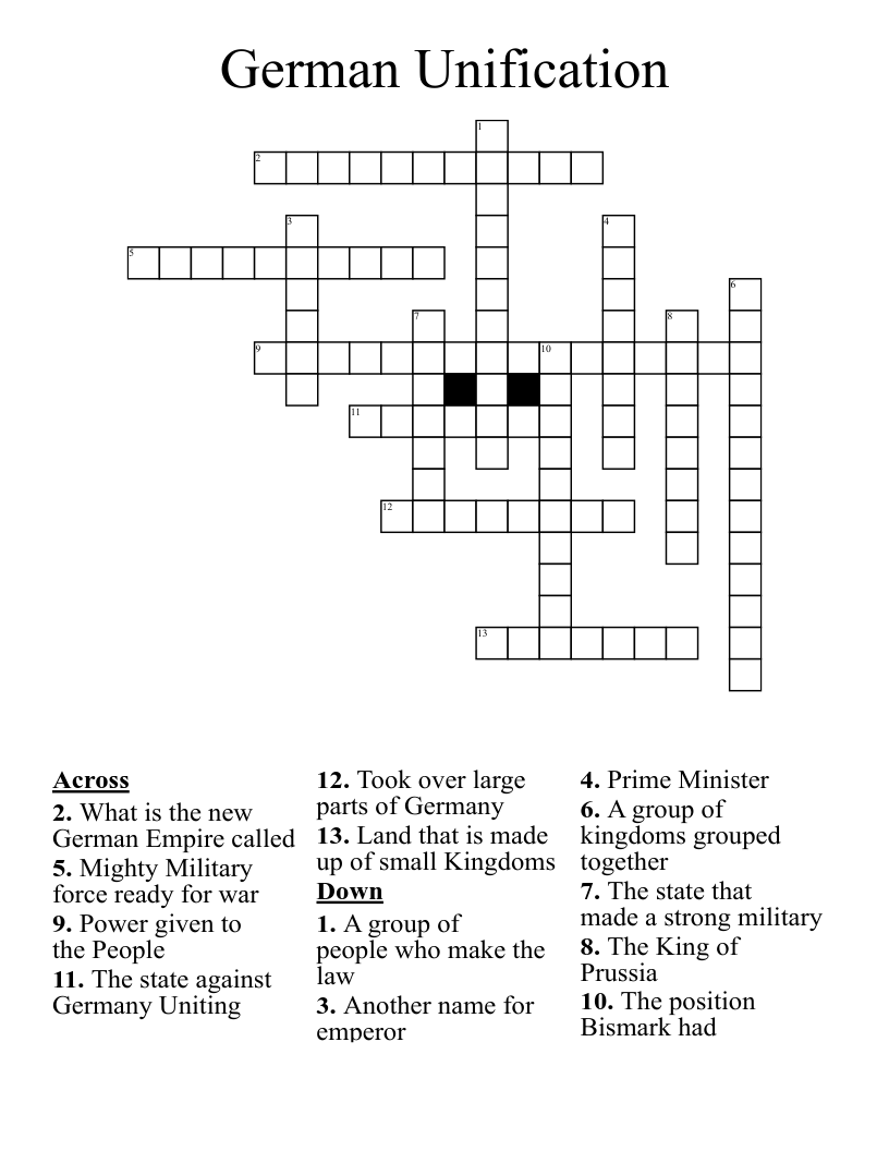 German Unification  Crossword