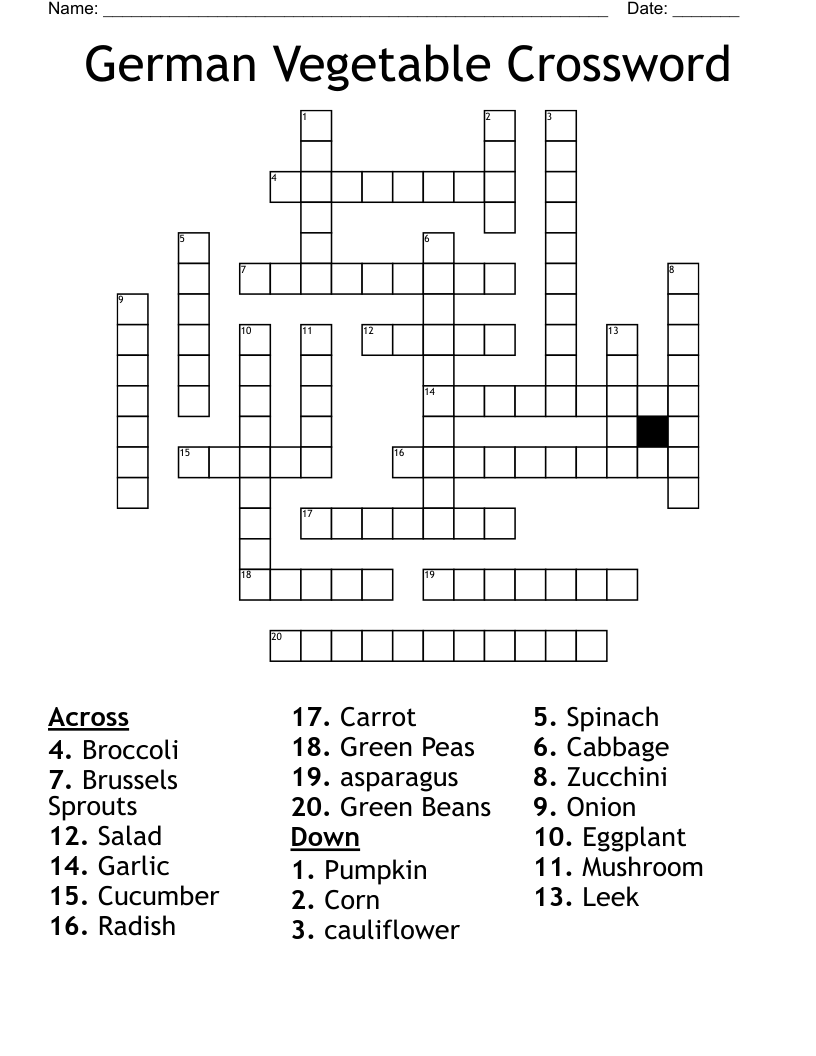 German Vegetable Crossword