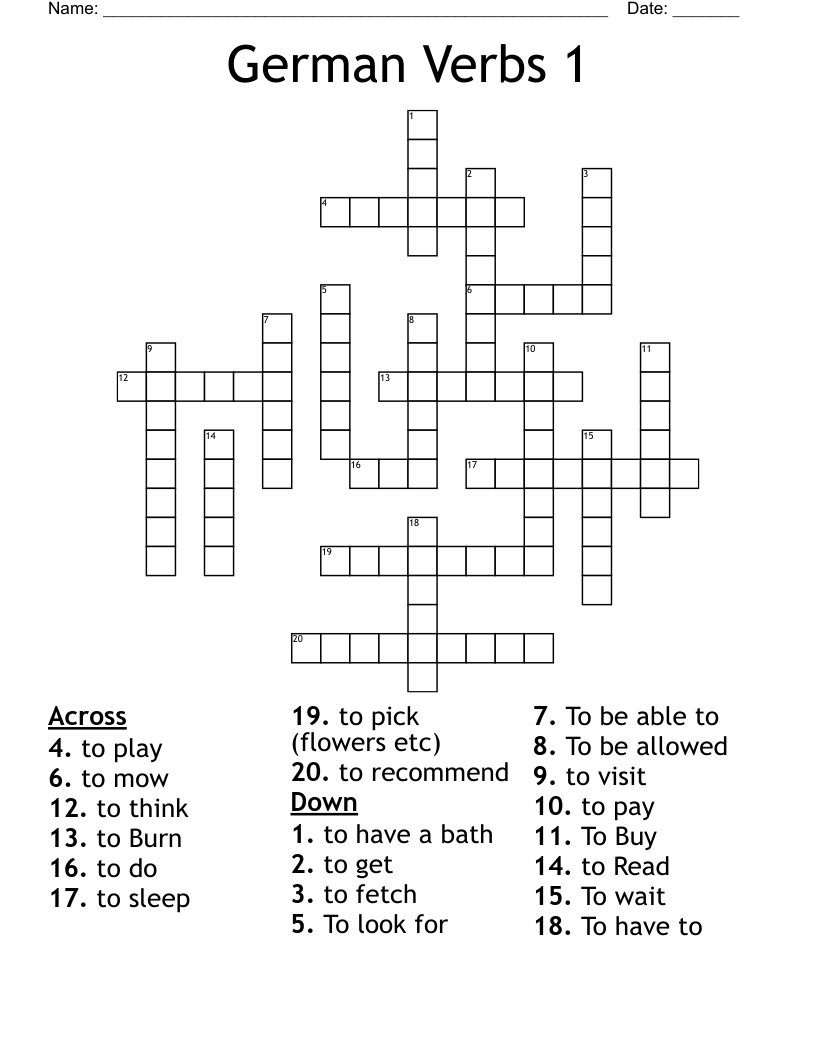German Verbs 1 Crossword