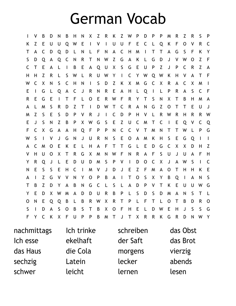 German Vocab Word Search