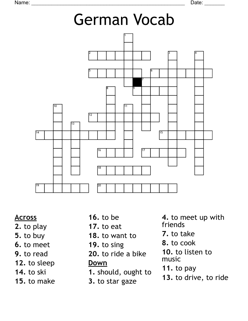 German Vocab Crossword