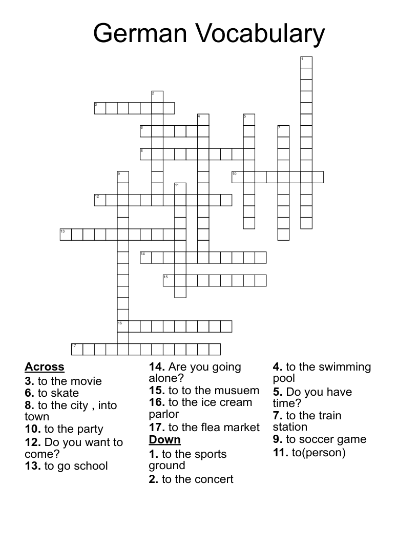 German Vocabulary Crossword
