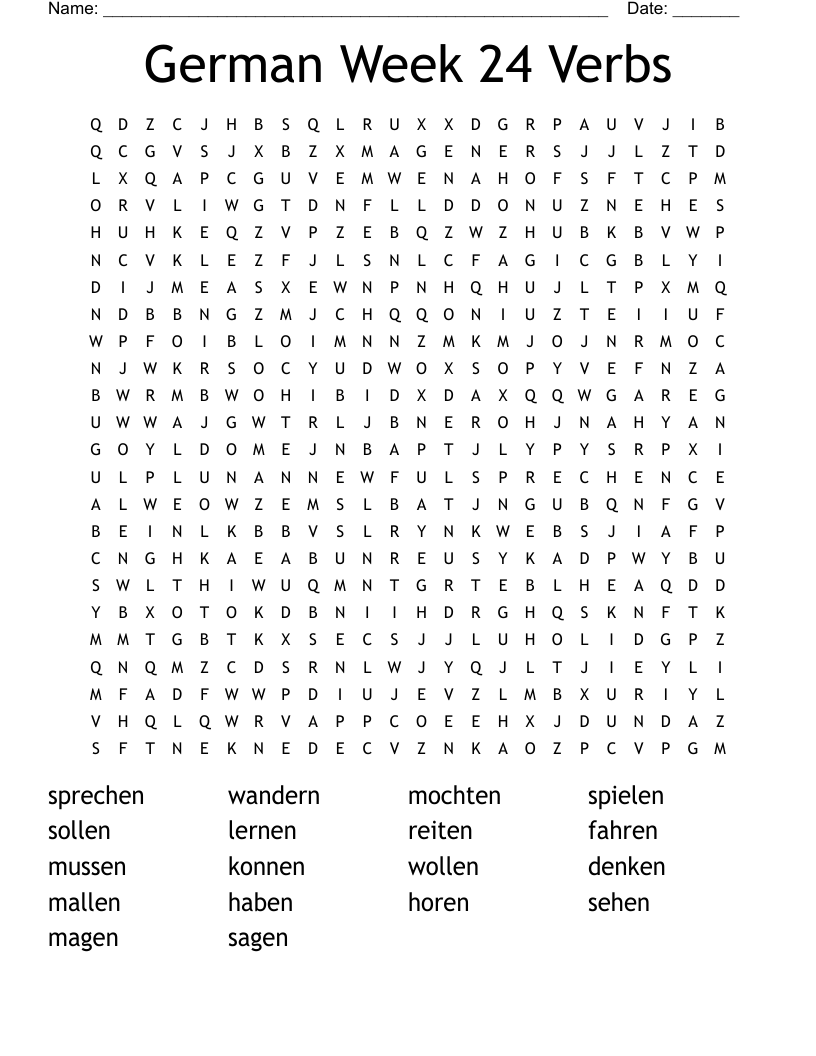 German Week 24 Verbs Word Search