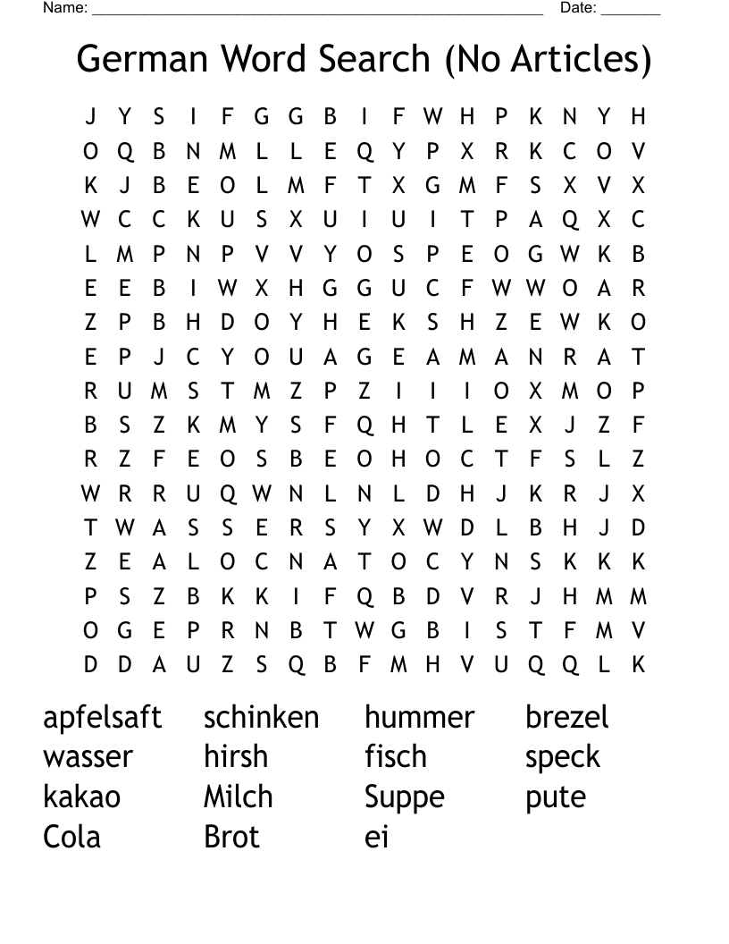 German Word Search (No Articles)
