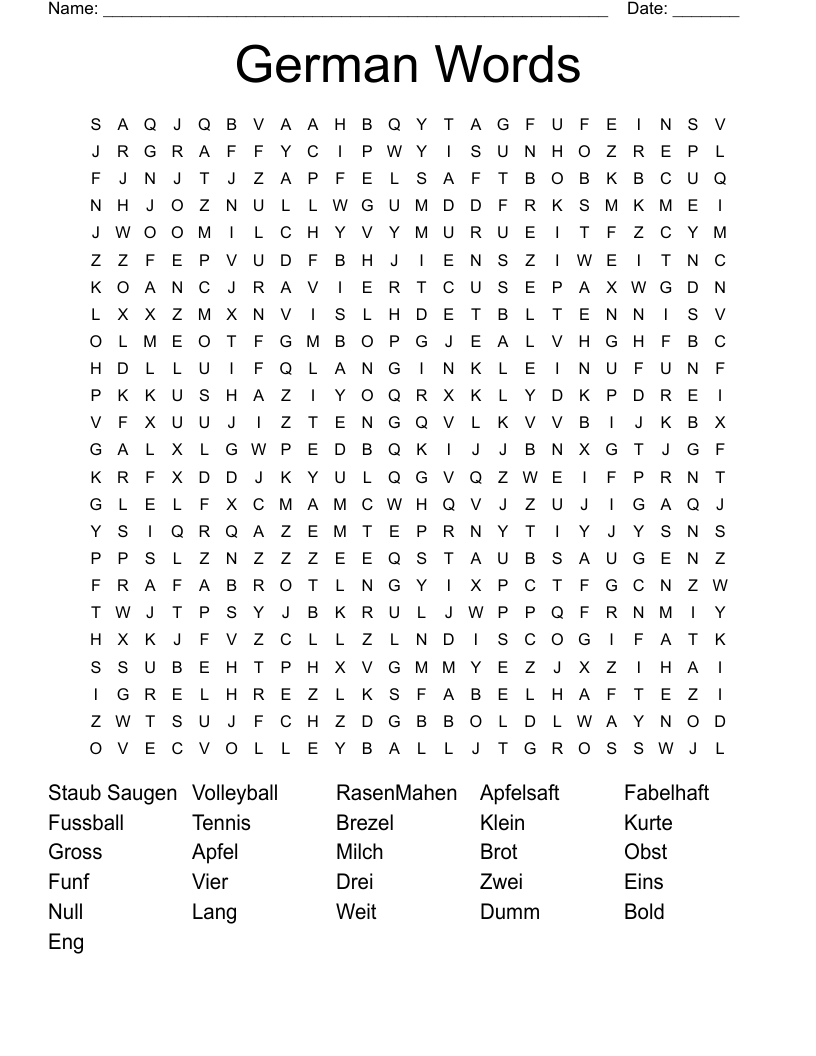 German Words Word Search