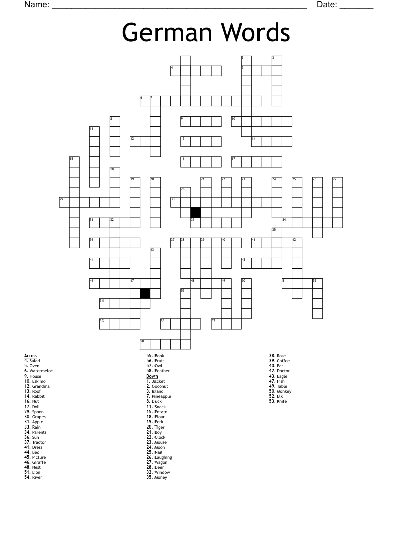 German Words Crossword