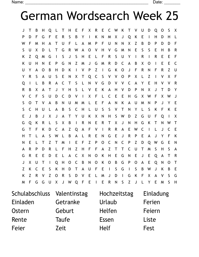 German Wordsearch Week 25