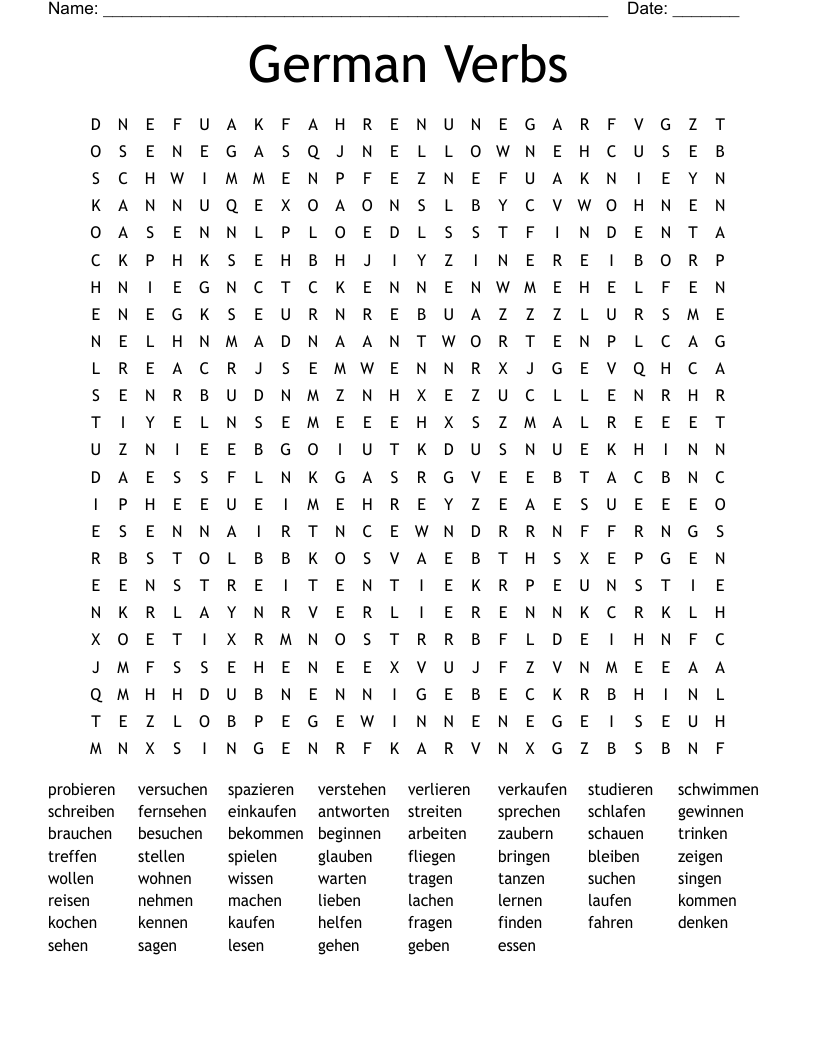 German  Verbs Word Search