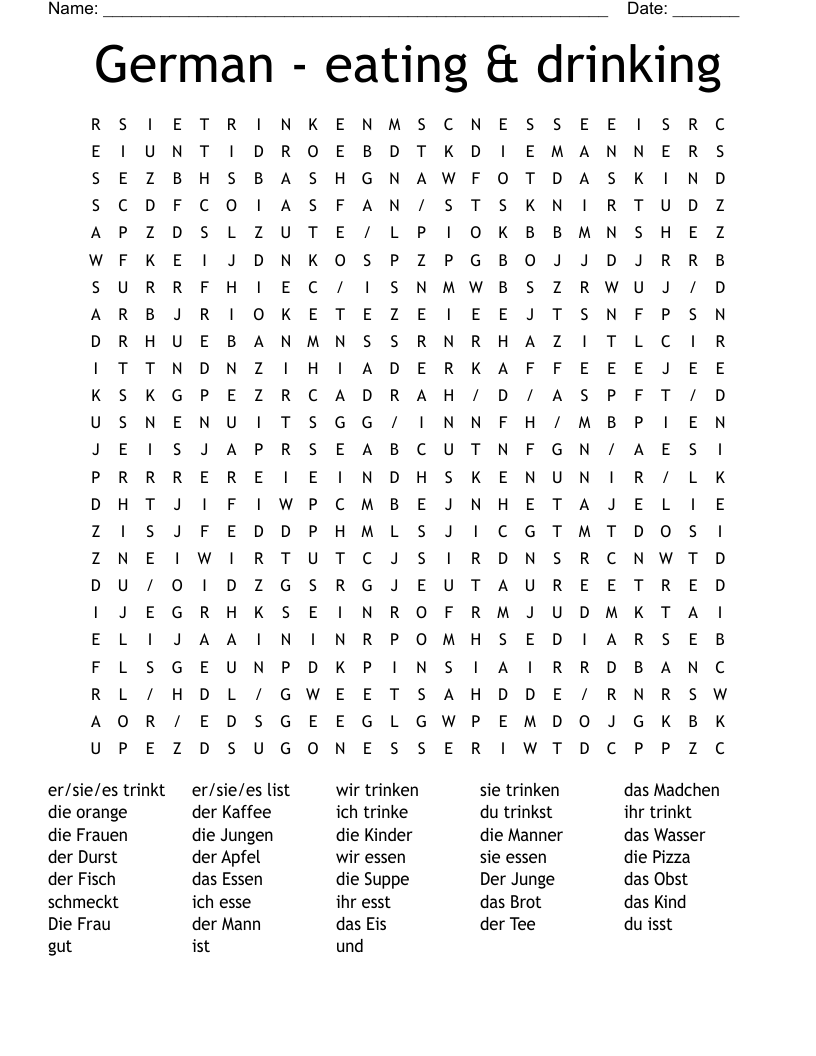 German - eating & drinking Word Search