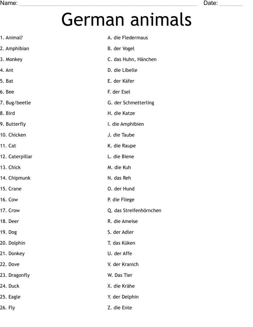 German animals Worksheet