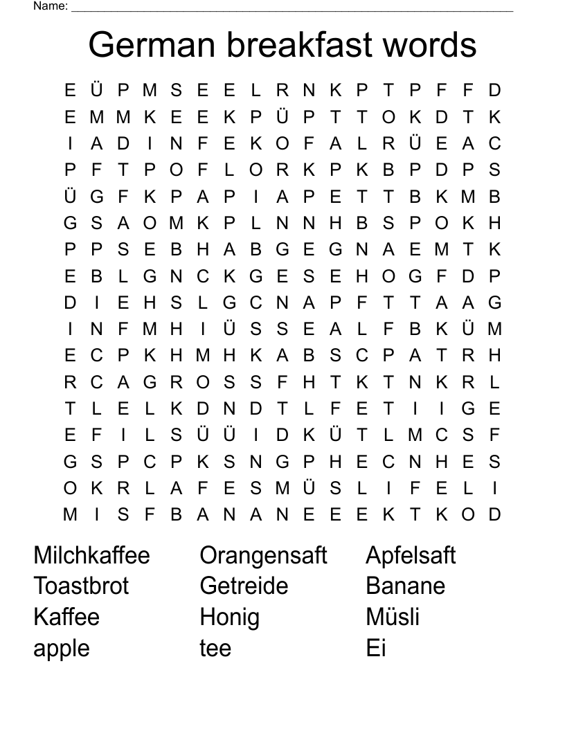 German breakfast words   Word Search