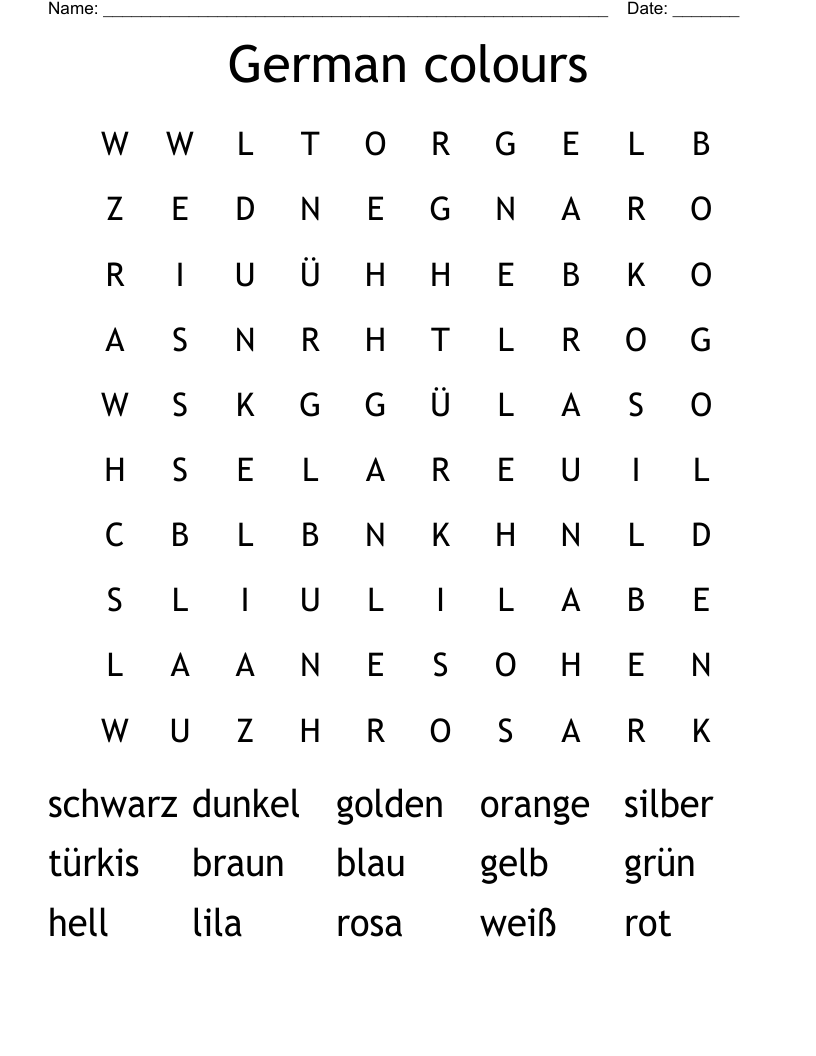 German colours Word Search
