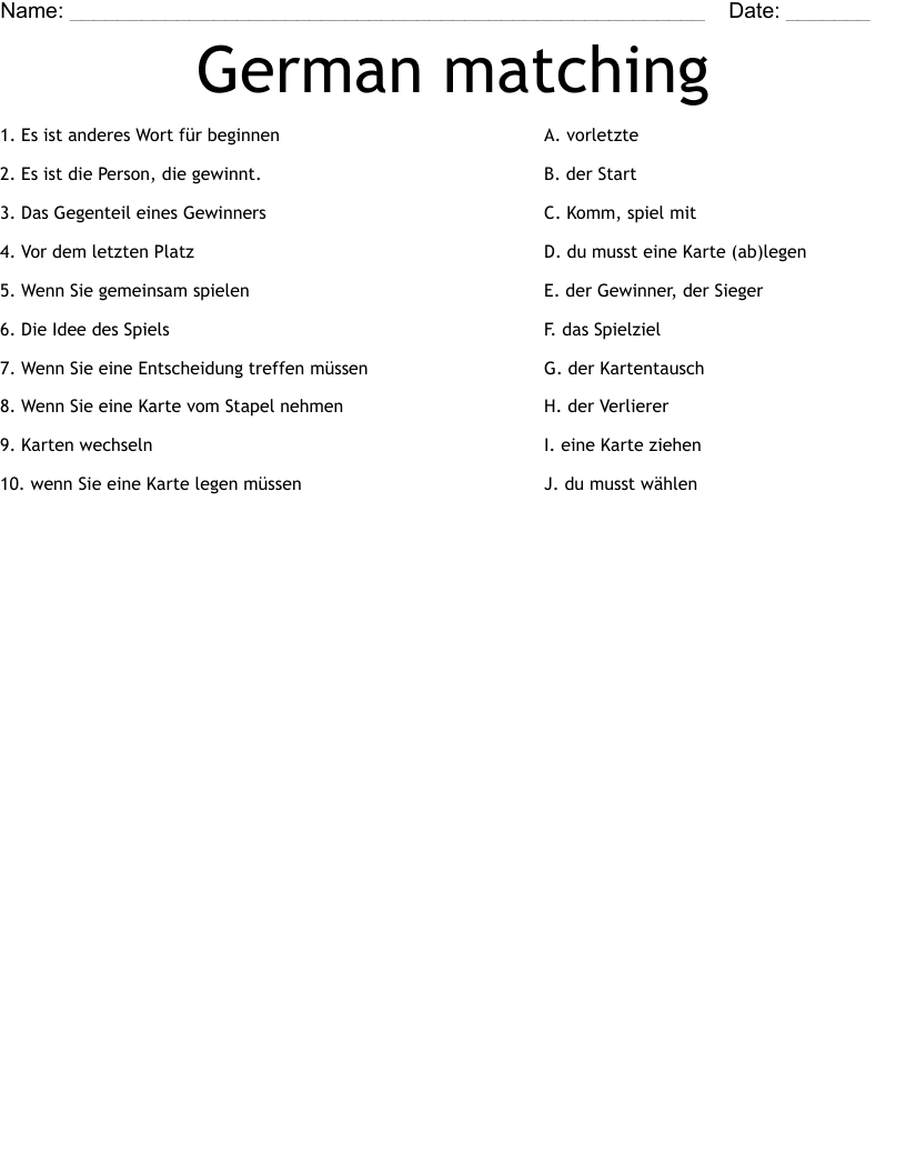 German matching Worksheet