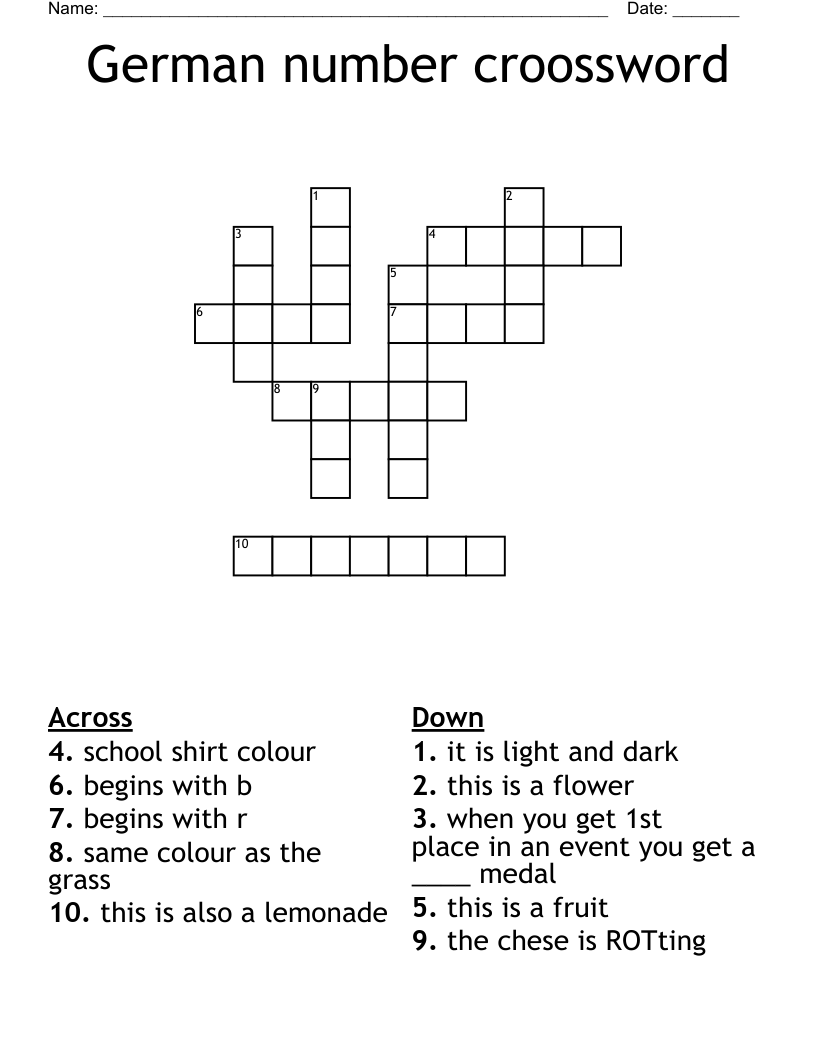 German number croossword Crossword