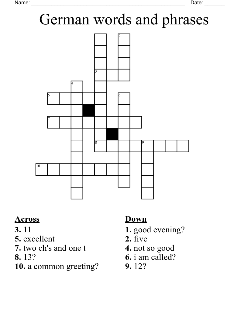 German words and phrases Crossword