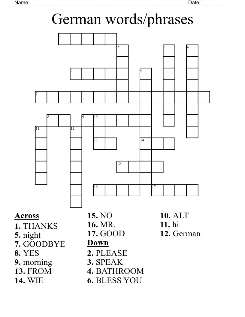 German words/phrases Crossword