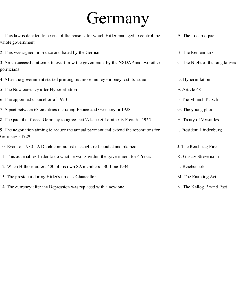 Germany Worksheet