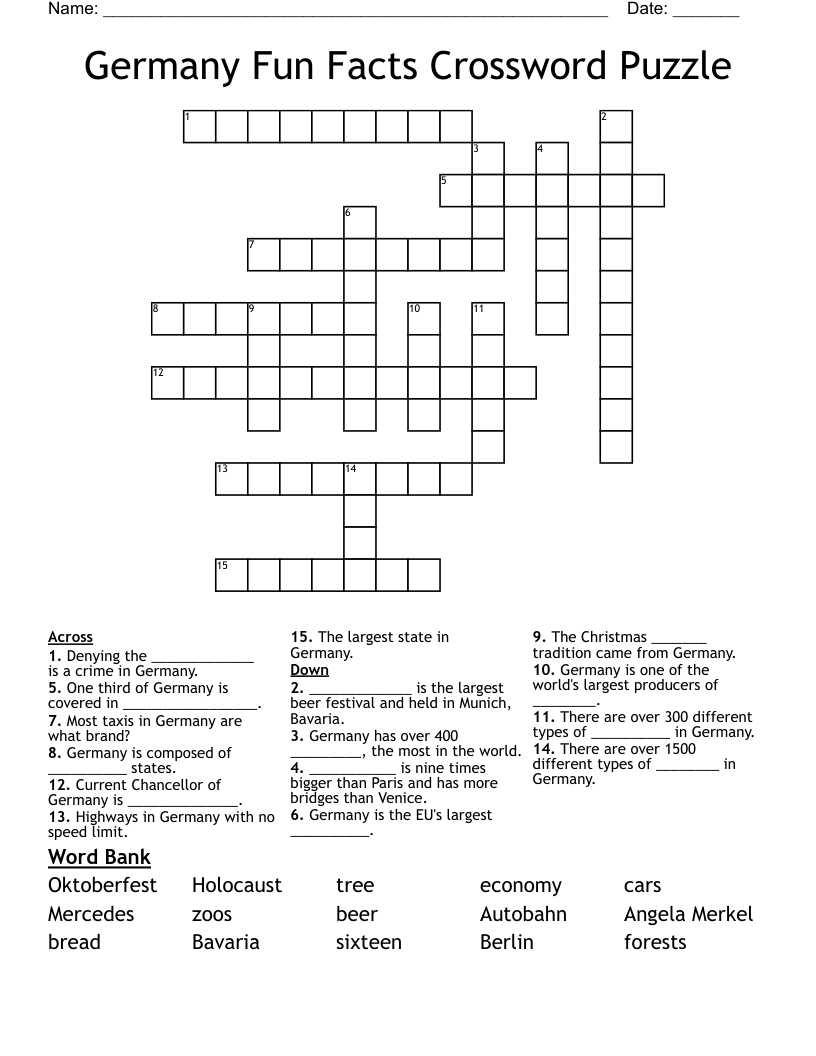 Germany Fun Facts Crossword Puzzle