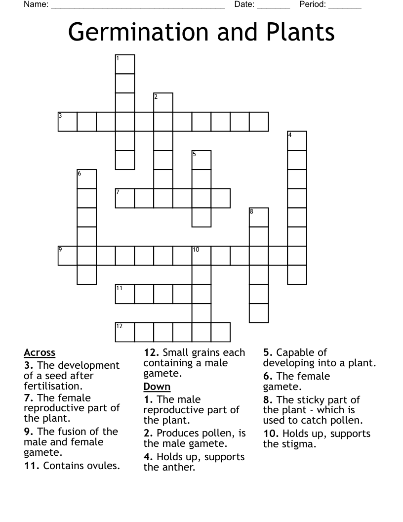 Germination and Plants  Crossword