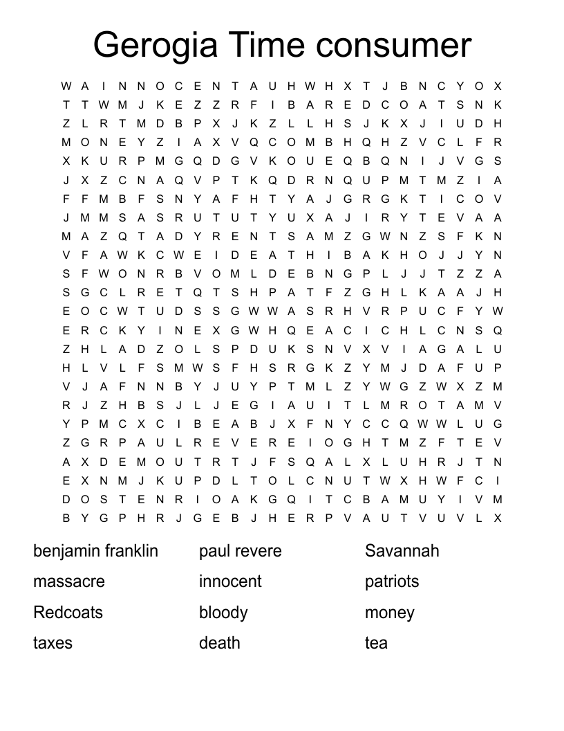 Gerogia Time consumer Word Search