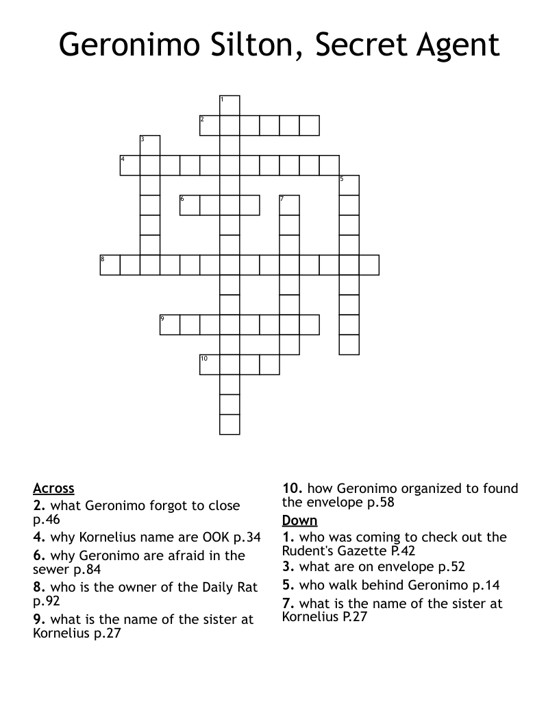 Geronimo Silton, Secret Agent Crossword