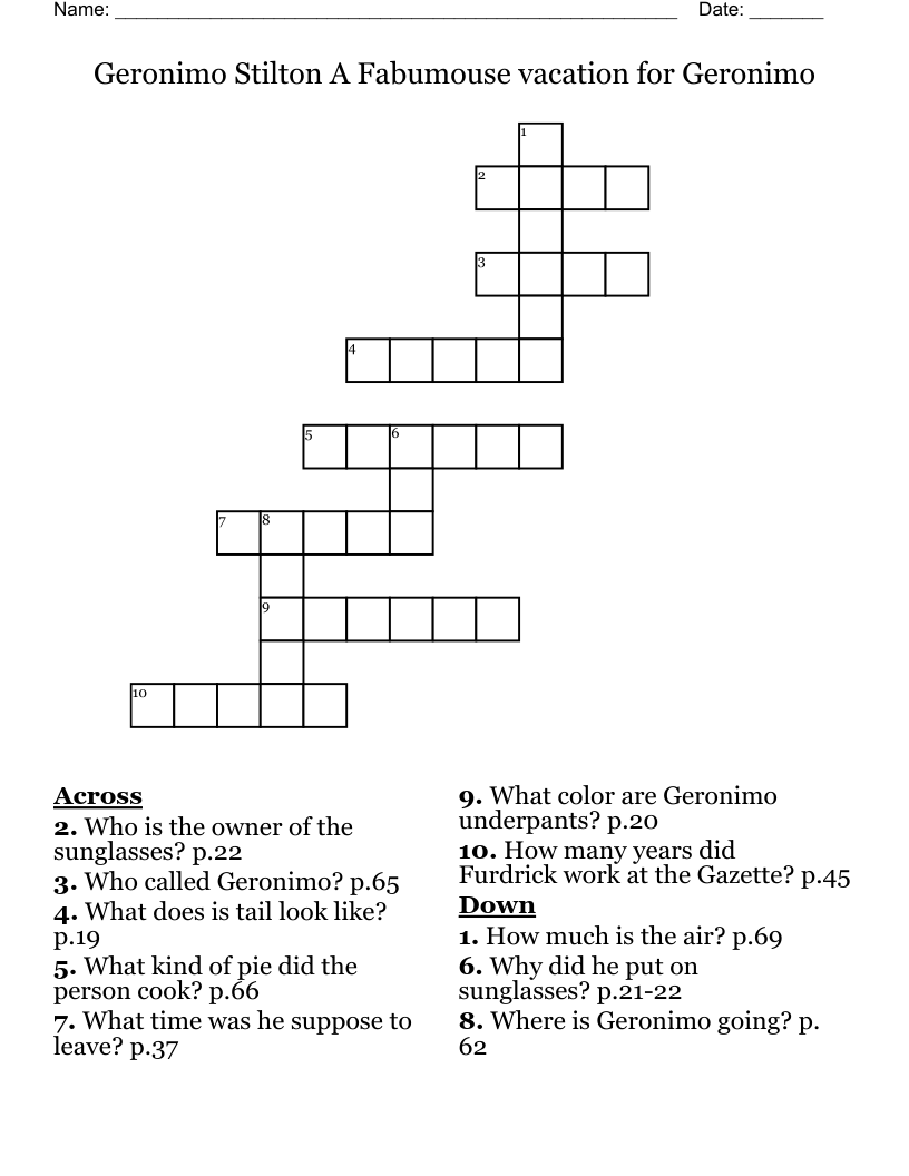 Geronimo Stilton A Fabumouse vacation for Geronimo Crossword