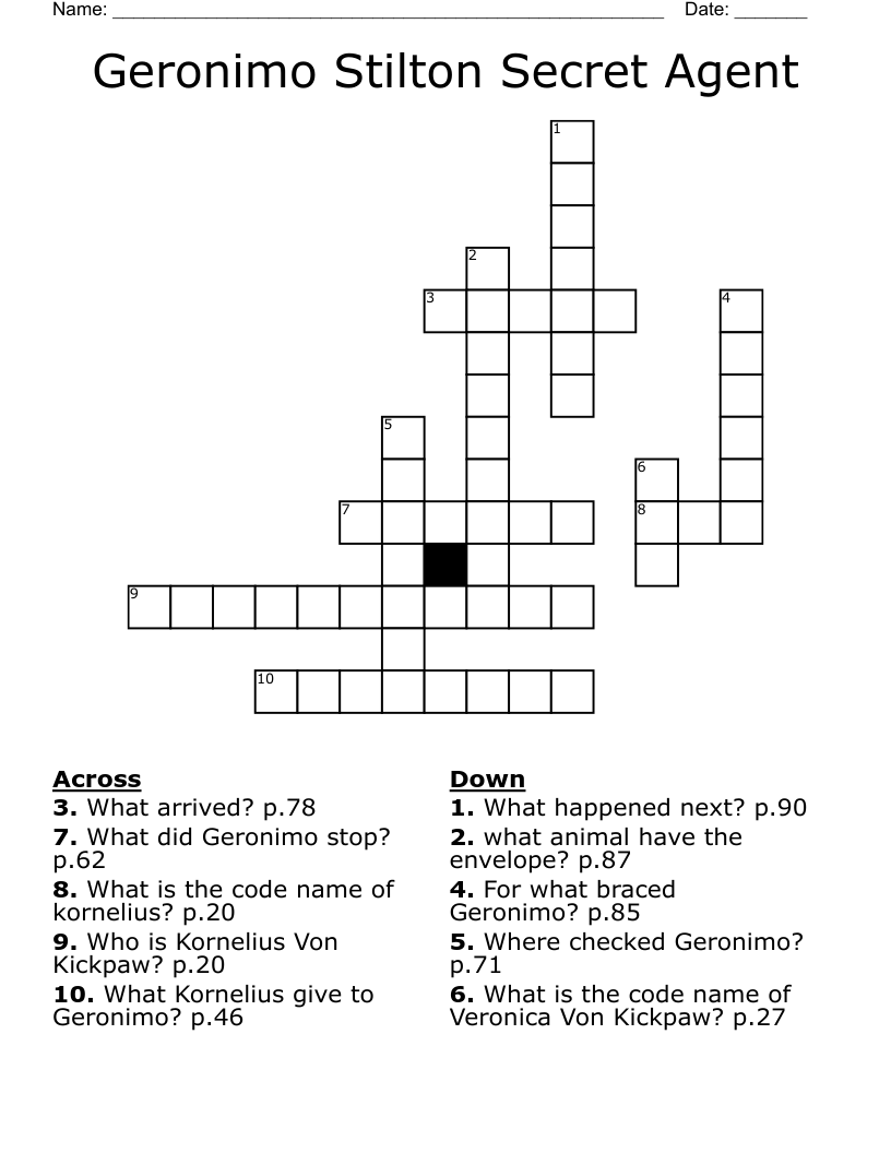 Geronimo Stilton Secret Agent Crossword
