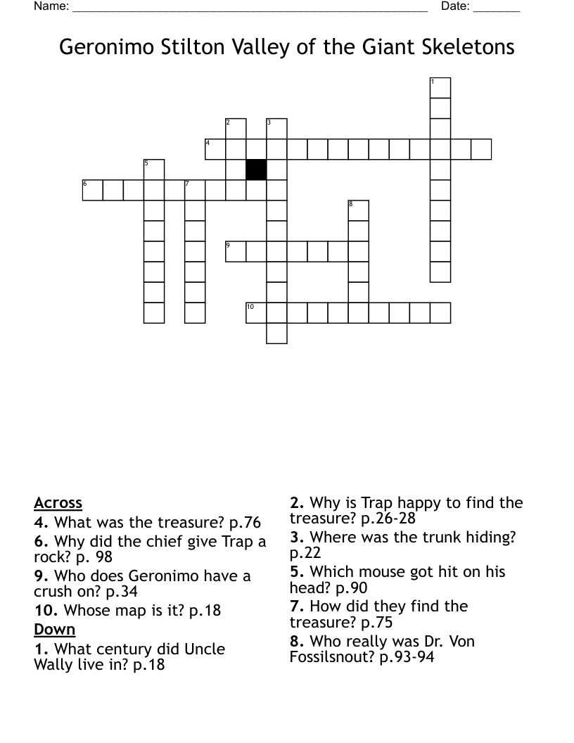 Geronimo Stilton Valley of the Giant Skeletons Crossword