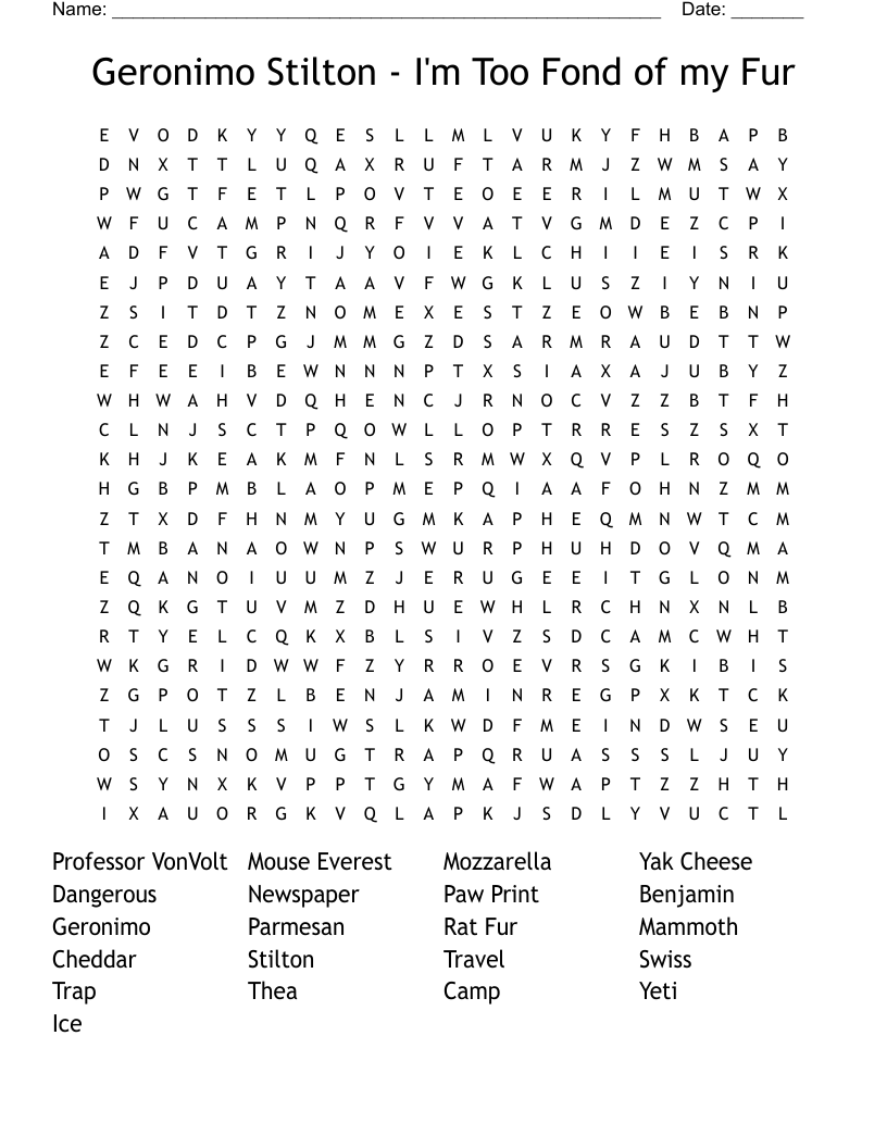 Geronimo Stilton - I'm Too Fond of my Fur Word Search