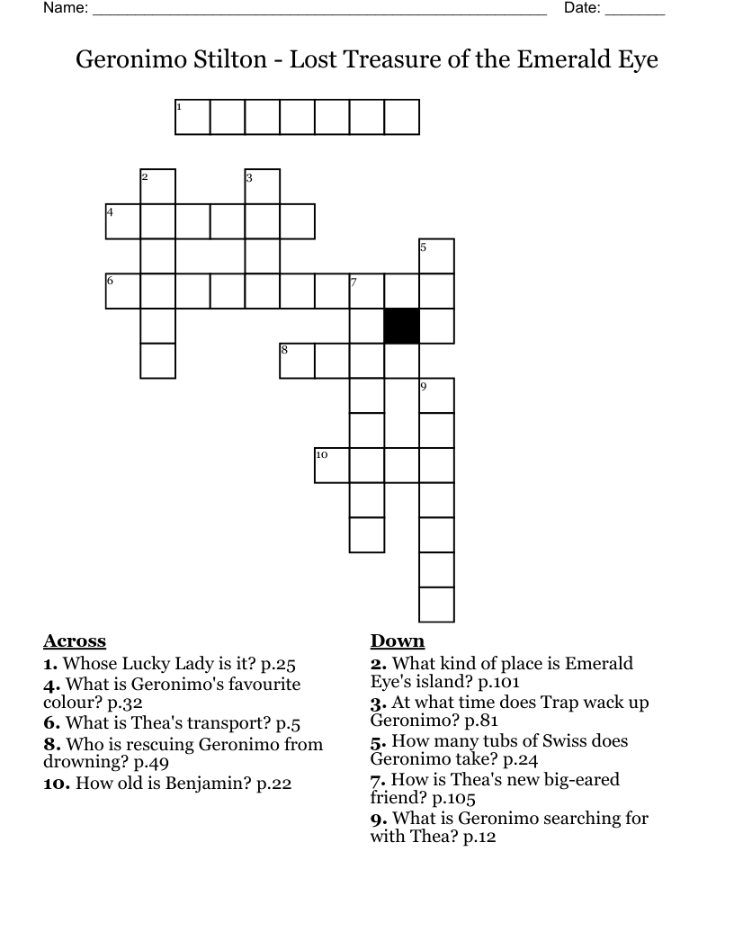 Geronimo Stilton - Lost Treasure of the Emerald Eye Crossword