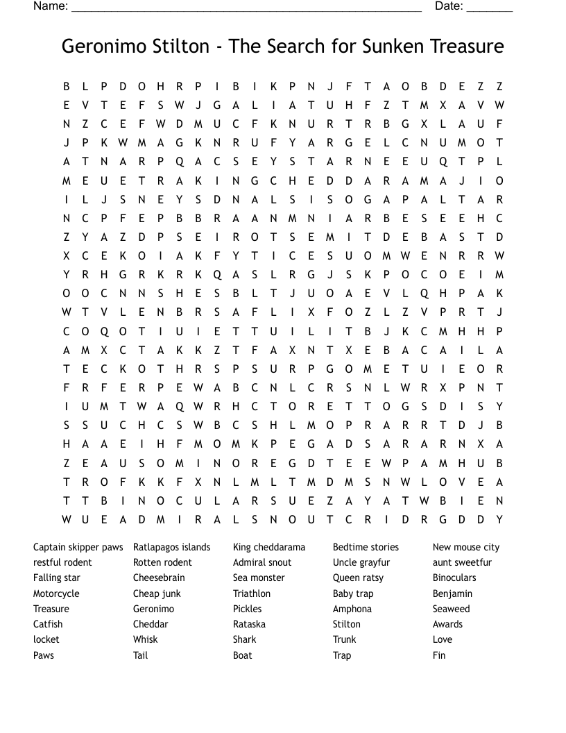 Geronimo Stilton -  The Search for Sunken Treasure Word Search