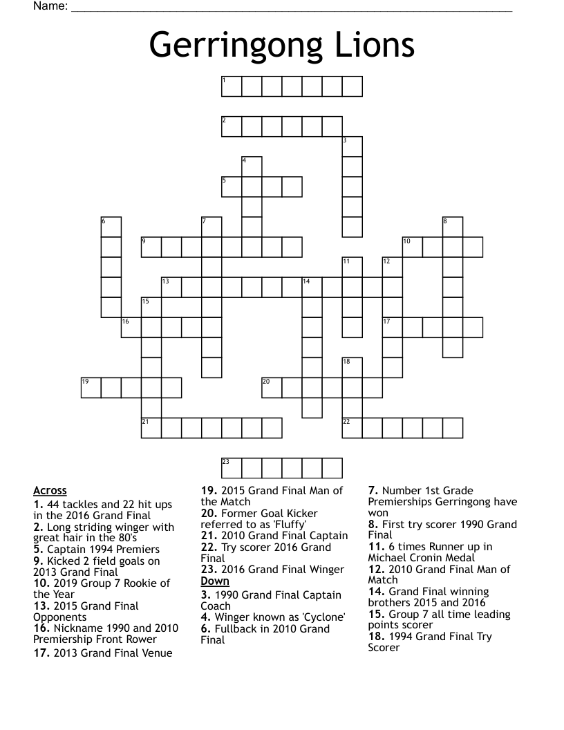 Gerringong Lions Crossword