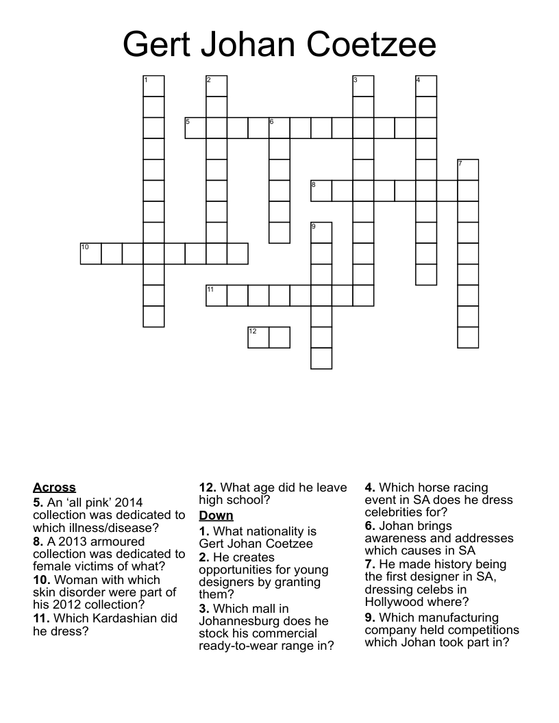 Gert Johan Coetzee Crossword