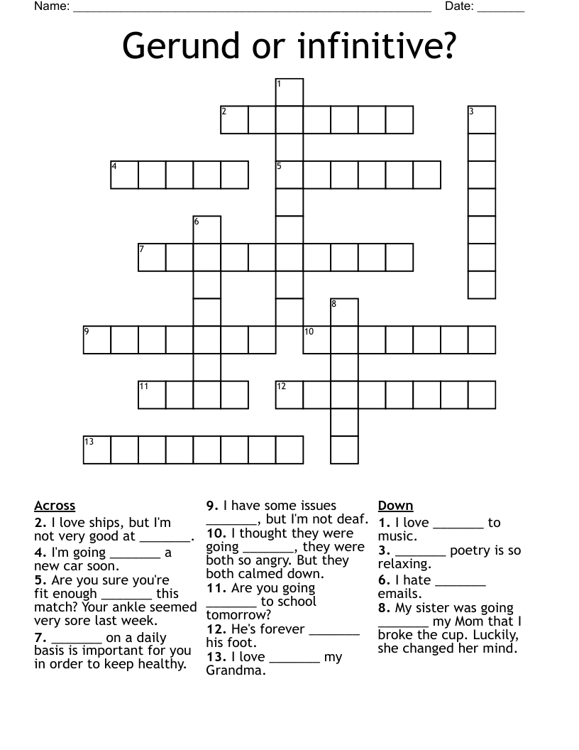 Gerund or infinitive? Crossword